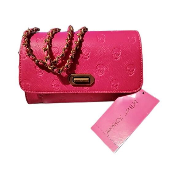NWT~BETSEY JOHNSON Hot Pink Skullicious Small Turnlock Flap Crossbody/Shoulder B - Picture 1 of 5